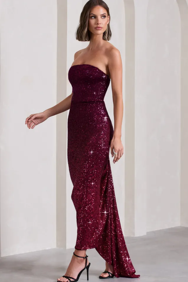Fade | Berry Ombre Sequin Bandeau Bodycon Maxi Dress