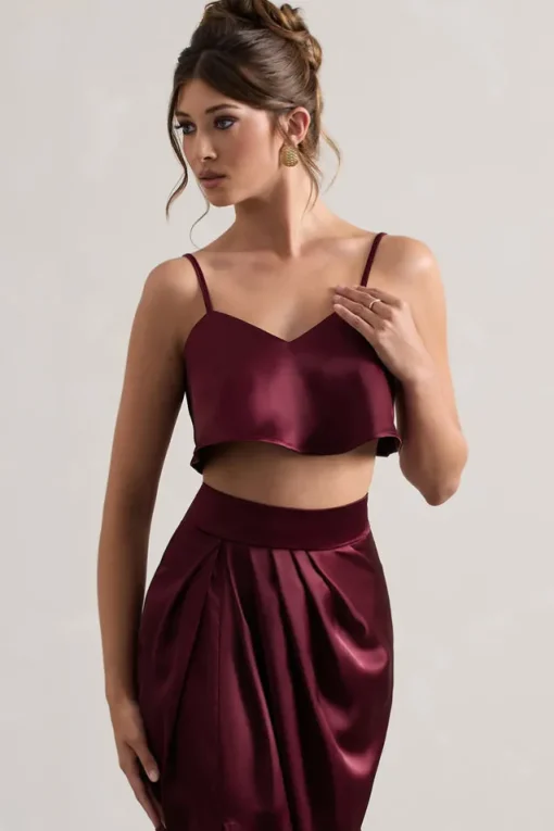 Fawn | Plum Satin Cami Crop Top