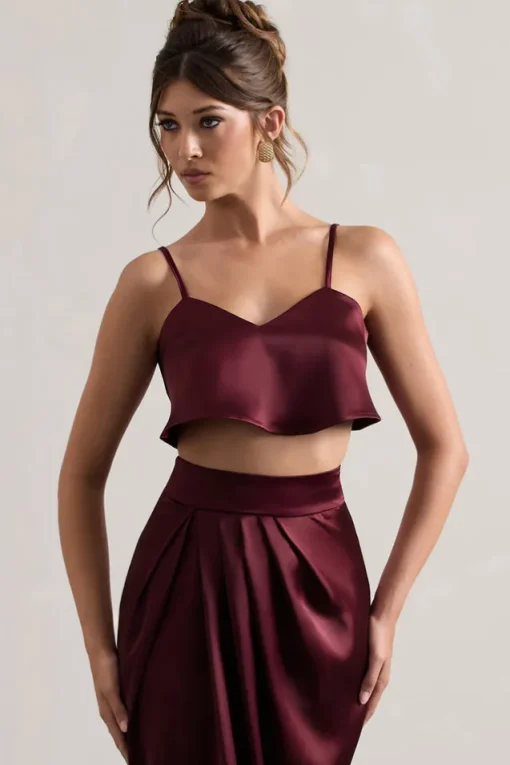 Fawn | Plum Satin Cami Crop Top