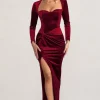 Fay | Berry Velvet Corset Style Knot Maxi Dress