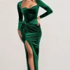 Fay | Bottle Green Velvet Corset Style Knot Maxi Dress