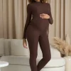 Fia | Chocolate Brown High-Neck Slim-Leg Maternity Jumpsuit