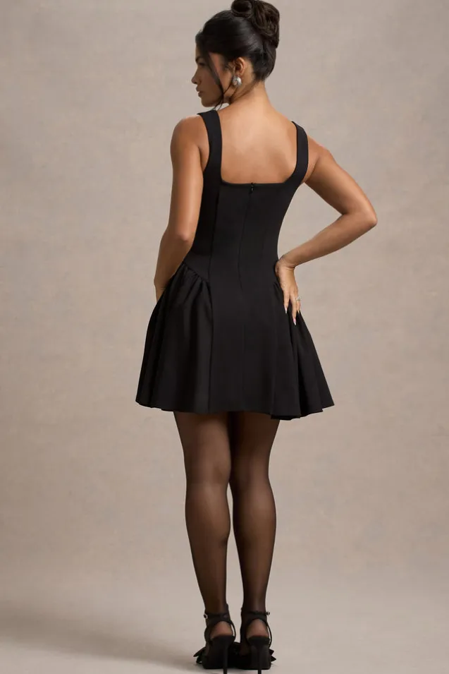 Fiala | Black Square-Neck Mini Dress With Volume Skirt