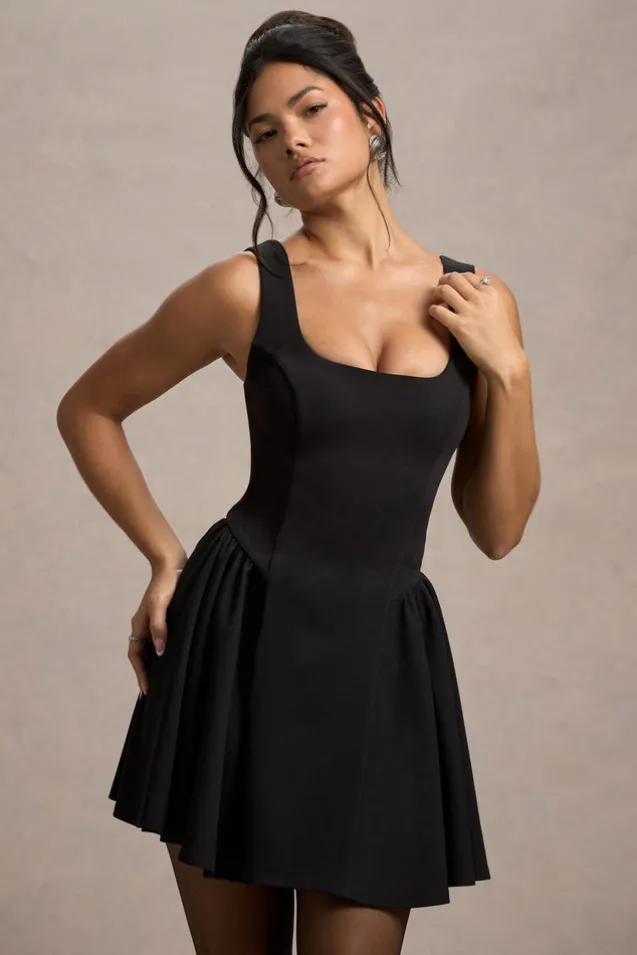 Fiala | Black Square-Neck Mini Dress With Volume Skirt