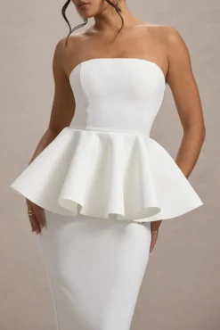 First Dance | White Bandeau Peplum Midi Dress
