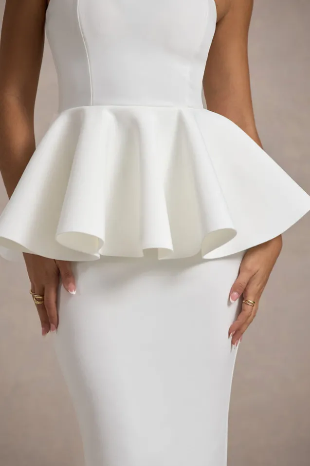 First Dance | White Bandeau Peplum Midi Dress