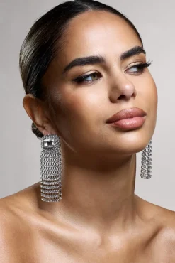 Flash | Silver Diamante Tassel Earrings