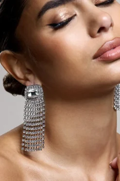 Flash | Silver Diamante Tassel Earrings