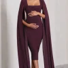 Flawless | Plum Maternity Square Neck Midi Dress With Cape Sleeves