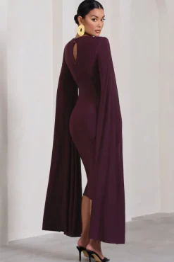 Flawless | Plum Maternity Square Neck Midi Dress With Cape Sleeves