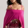 Floyd | Dark Pink Bardot Cape Sleeve Crop Top