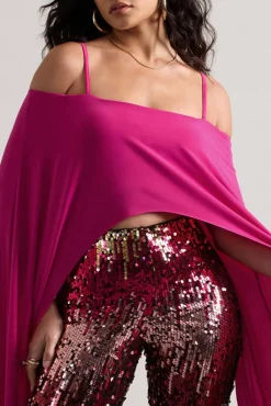 Floyd | Dark Pink Bardot Cape Sleeve Crop Top