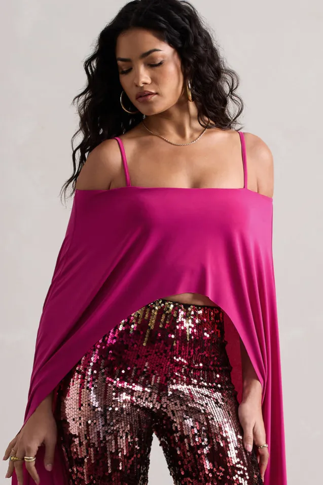 Floyd | Dark Pink Bardot Cape Sleeve Crop Top