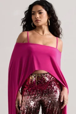 Floyd | Dark Pink Bardot Cape Sleeve Crop Top