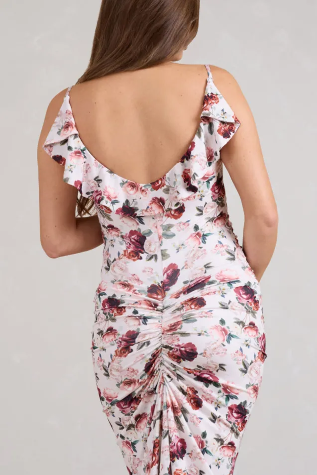 Flute | White Floral Print Maternity Cowl Bodycon Cami Maxi Dress