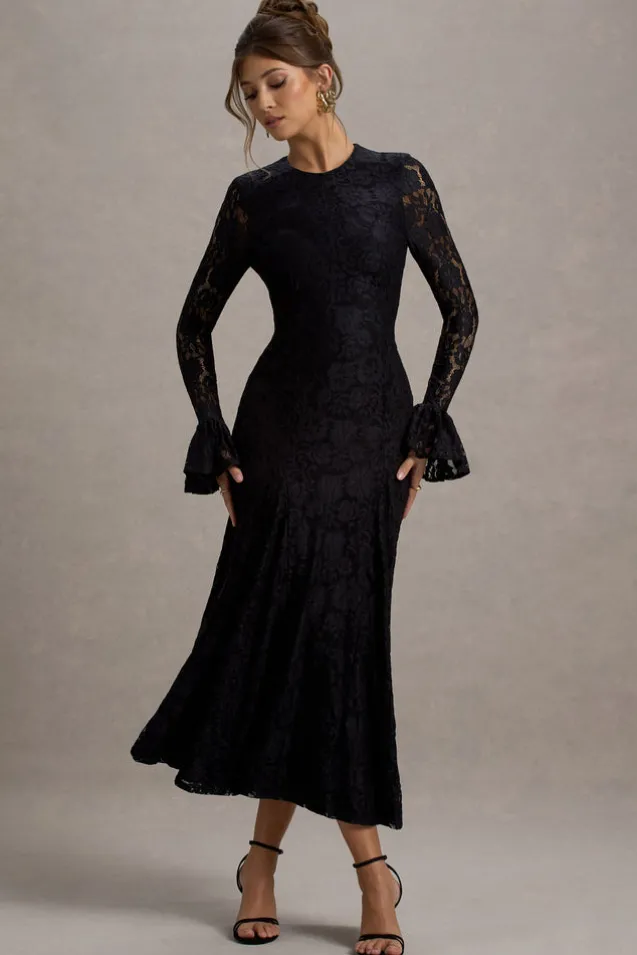 For Life | Black Lace Long-Sleeve Midi Dress