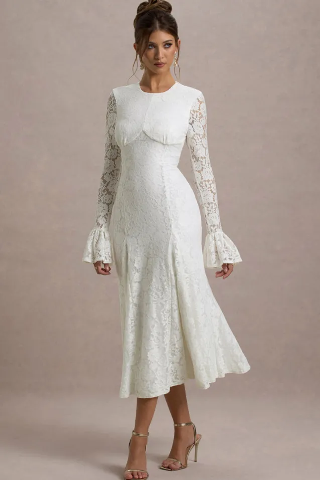 For Life | Cream Lace Long-Sleeve Midi Dress