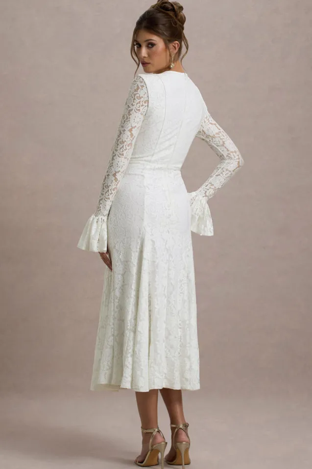 For Life | Cream Lace Long-Sleeve Midi Dress