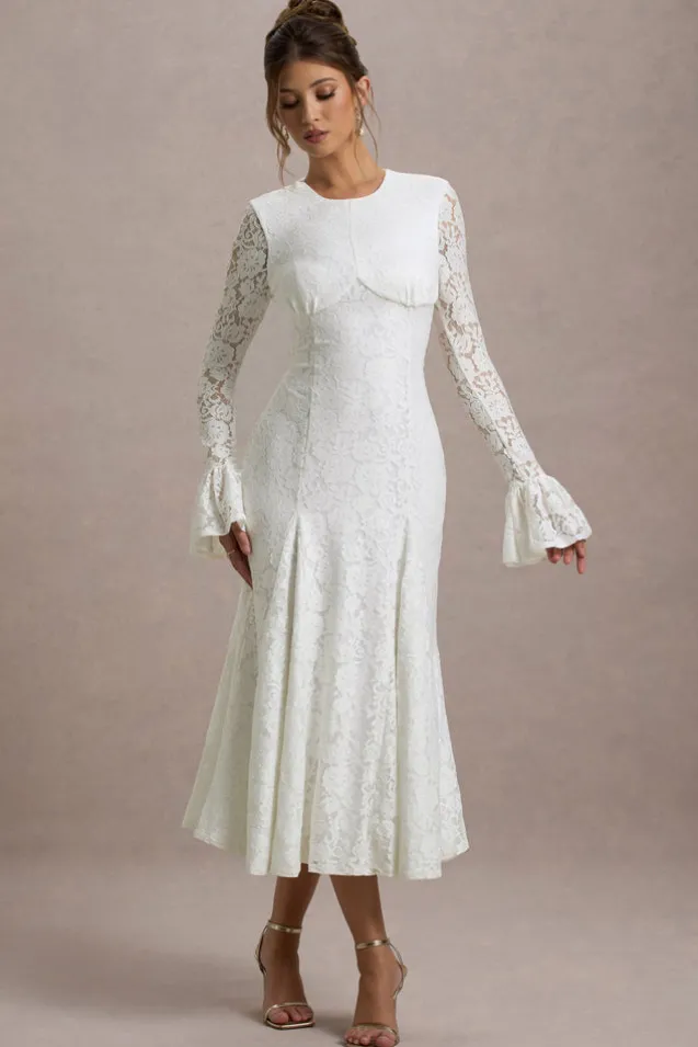 For Life | Cream Lace Long-Sleeve Midi Dress