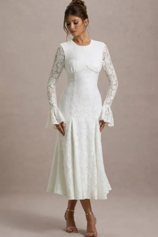 For Life | Cream Lace Long-Sleeve Midi Dress