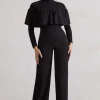 For The Frill | Black High-Neck Straight-Leg Jumpsuit With Frills