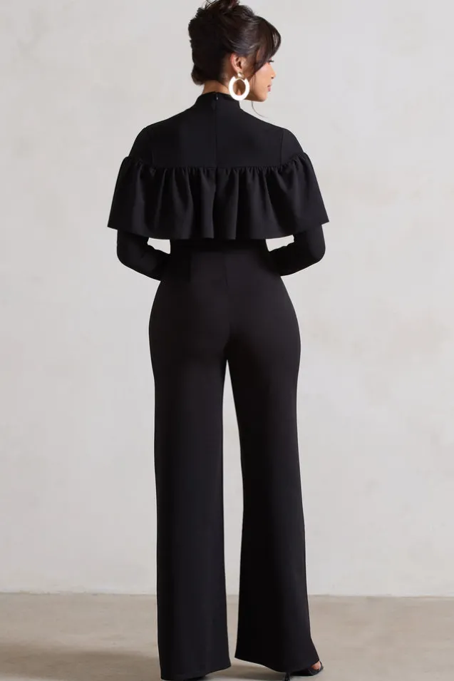 For The Frill | Black High-Neck Straight-Leg Jumpsuit With Frills