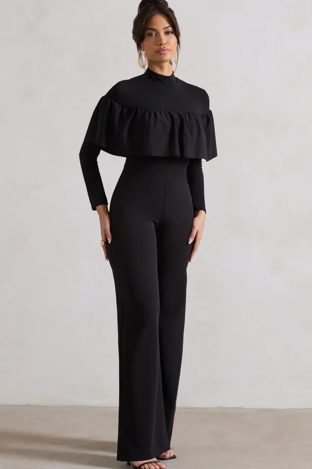 For The Frill | Black High-Neck Straight-Leg Jumpsuit With Frills