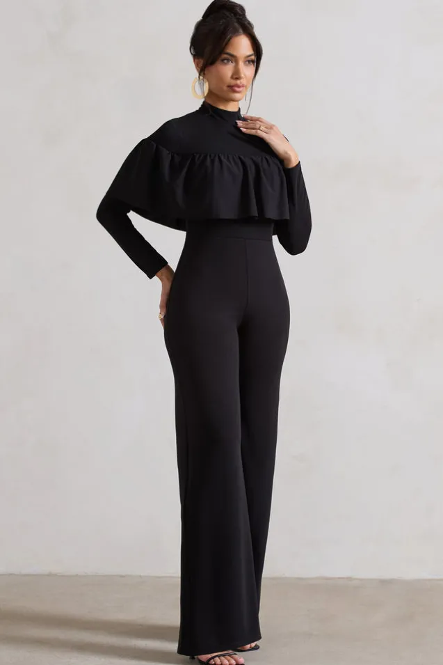 For The Frill | Black High-Neck Straight-Leg Jumpsuit With Frills