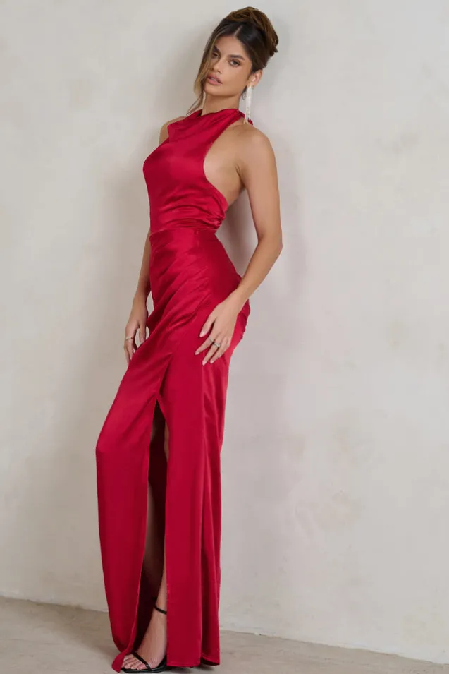 Forever Feature | Berry Red High Neck Wrap Maxi Dress