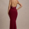 Francoise | Berry Cowl Neck Backless Maxi Dress With Lace Insert