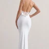 Francoise | White Cowl Neck Backless Maxi Dress With Lace Insert