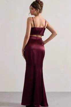 Free Feeling | Plum Satin Split Maxi Skirt