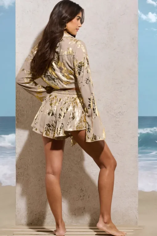 From Ashes | Gold Metallic Tie Waist Shorts