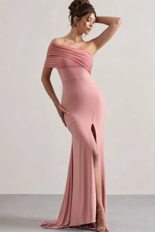 Fused | Blush Asymmetric Bardot Split Maxi Dress