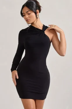 Fusion | Black Asymmetric Twisted Bodycon Mini Dress