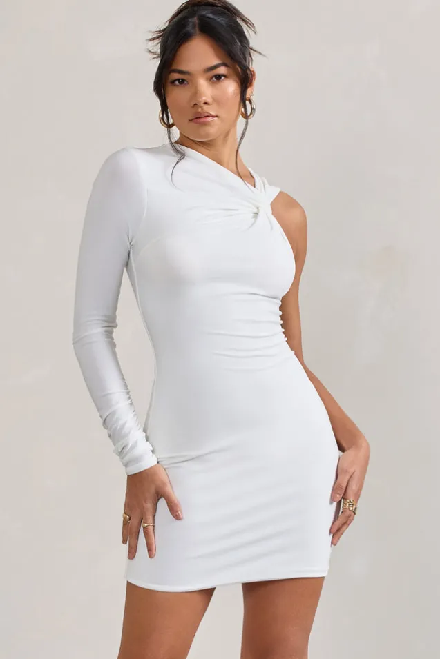 Fusion | White Asymmetric Twisted Bodycon Mini Dress