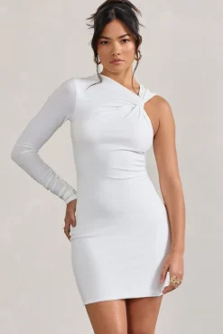 Fusion | White Asymmetric Twisted Bodycon Mini Dress
