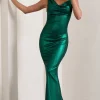 Galaxy Shimmer | Green Bias Cut Cowl Front Maxi Dress