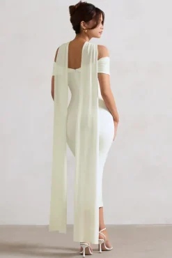 Galia | White Strappy Midi Dress With Drape