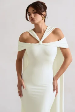 Galia | White Strappy Midi Dress With Drape