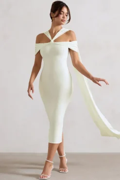 Galia | White Strappy Midi Dress With Drape
