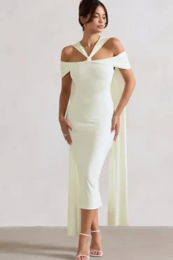 Galia | White Strappy Midi Dress With Drape