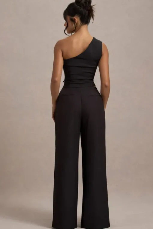 Galilea | Black Pleated Wide-Leg Trousers