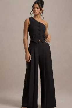 Galilea | Black Pleated Wide-Leg Trousers
