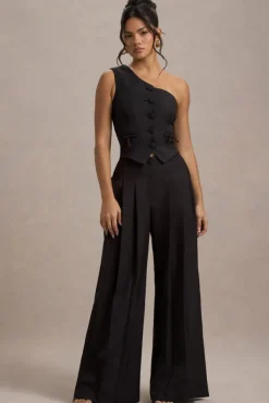 Galilea | Black Pleated Wide-Leg Trousers