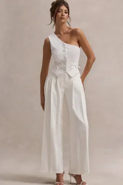 Galilea | Cream Plisse Wide-Leg Trousers