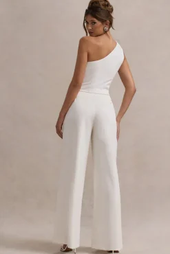Galilea | Cream Plisse Wide-Leg Trousers