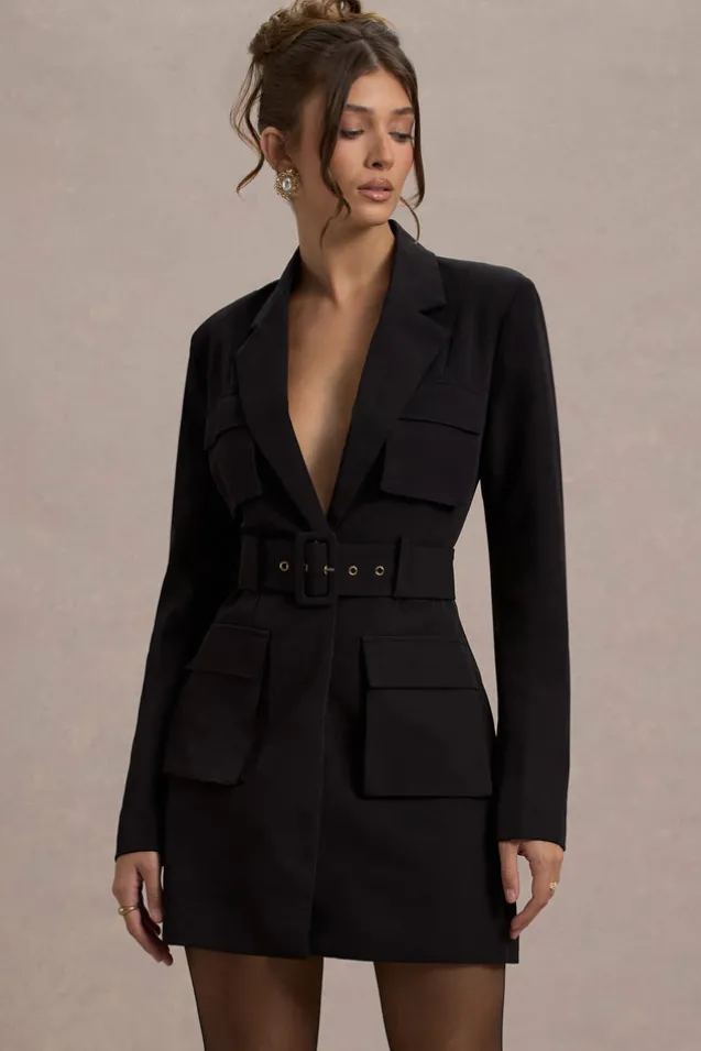Genesis | Black Belted Utility Blazer Dress