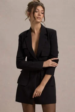 Genesis | Black Belted Utility Blazer Dress