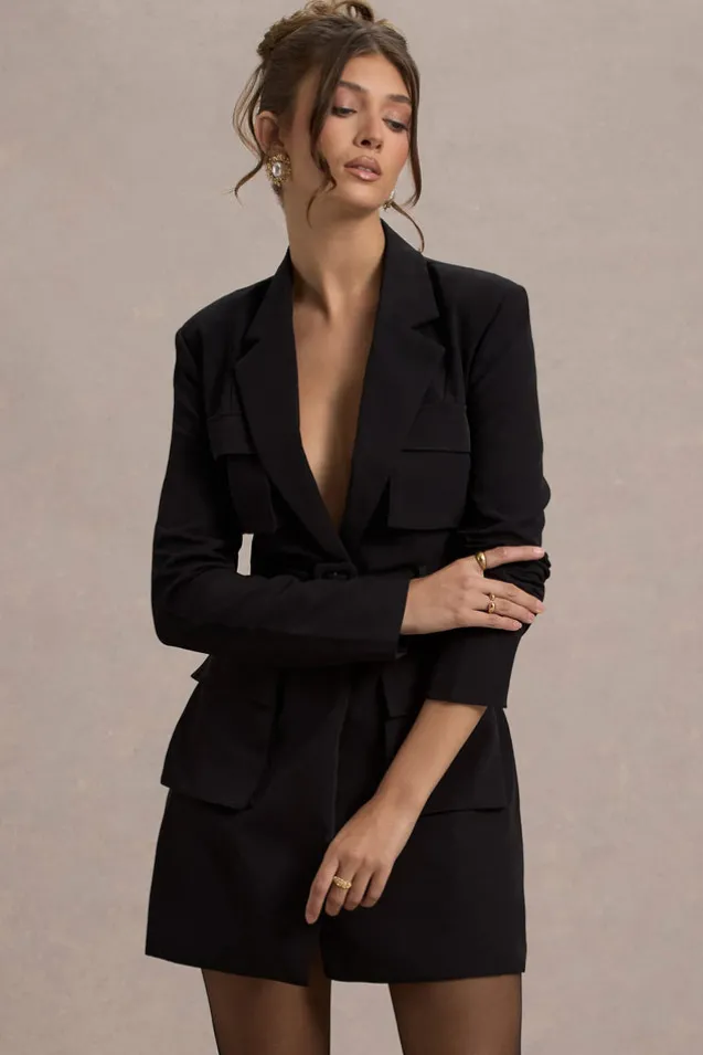 Genesis | Black Belted Utility Blazer Dress